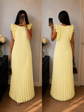 Robe Longue Plissée à Volants – Jaune