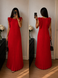 Robe Longue Plissée à Volants – Rouge